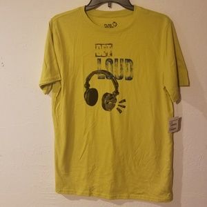 Pure Stuff tshirt,  says Be Loud. Mustard Yellow.